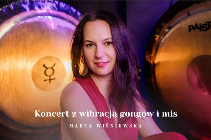 Grafika promocyjna wydarzenia Relaksacyjny koncert na gongach i misach z Martą Wiśniewską