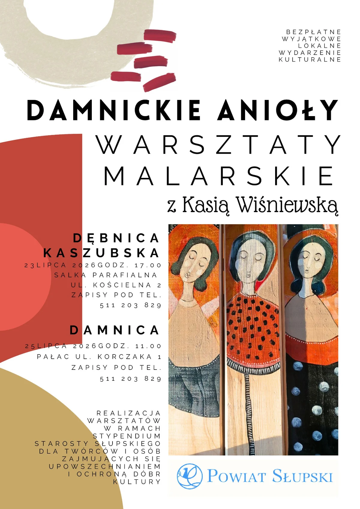 Grafika promocyjna wydarzenia Namaluj własnego anioła. Bezpłatne warsztaty w Dębnicy Kaszubskiej