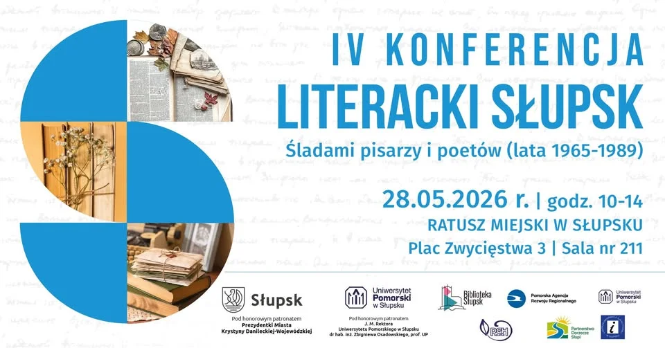 Grafika promocyjna wydarzenia IV Konferencja Literacki Słupsk. Śladami Pisarzy i Poetów w ratuszu