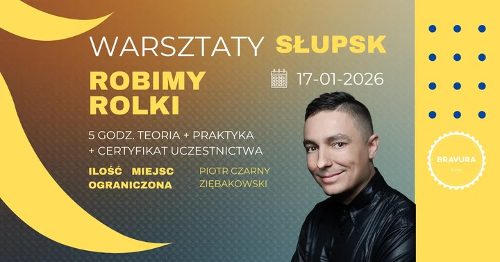 Grafika promocyjna wydarzenia Robimy Rolki — warsztaty tworzenia rolek w Słupsku