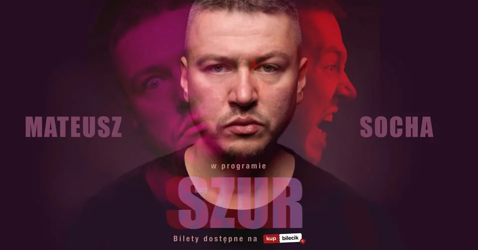 Obrazek przedstawia grafikę promocyjną wydarzenia Stand-up Mateusza Sochy w Słupsku