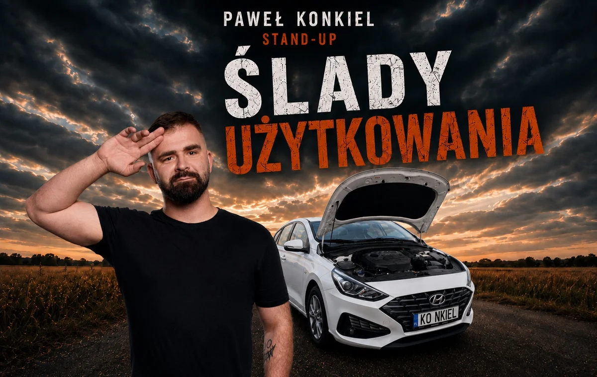Grafika promocyjna wydarzenia Stand-up Słupsk – Paweł Konkiel „Ślady użytkowania”