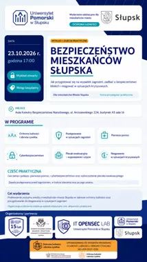 Grafika promocyjna wydarzenia Bezpieczeństwo mieszkańców Słupska