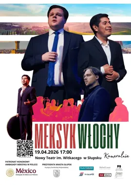 Grafika promocyjna wydarzenia Meksyk i Włochy. Kameralnie - Słupsk — koncert tenorów i orkiestry kameralnej