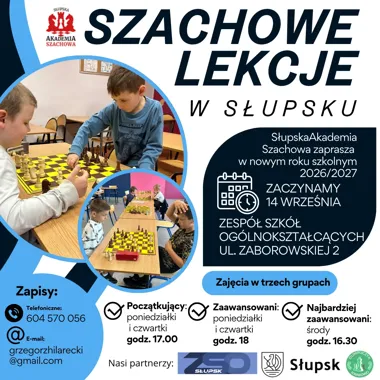 Grafika promocyjna wydarzenia Słupska Akademia Szachowa – dzień otwarty