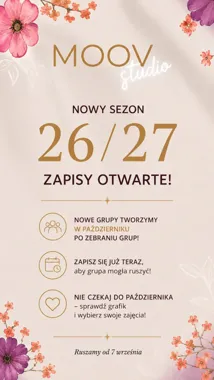 Grafika promocyjna wydarzenia START NOWY SEZON w MOOV – zapisy na zajęcia