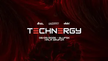 Grafika promocyjna wydarzenia TECHNERGY w Hali Gryfia w Słupsku – noc, na którą czeka miasto