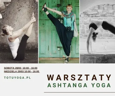 Grafika promocyjna wydarzenia Ashtanga Yoga – weekendowy warsztat w Słupsku