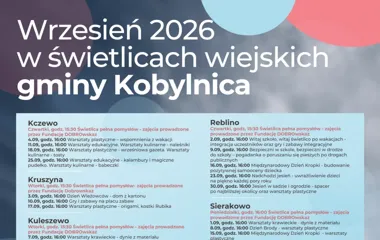 Grafika promocyjna wydarzenia Wrzesień 2026 w świetlicach wiejskich Gminy Kobylnica
