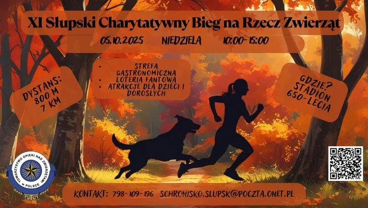 Obrazek przedstawia grafikę promocyjną wydarzenia Bieg charytatywny i festyn rodzinny na rzecz zwierząt w Słupsku