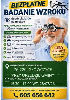 Bezpłatne badanie wzroku w Główczycach. Liczba miejsc jest ograniczona