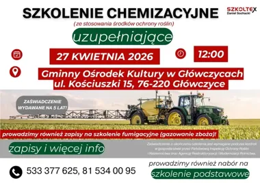 Rolnicy z Główczyc mogą zdobyć uprawnienia do oprysków ważne przez 5 lat