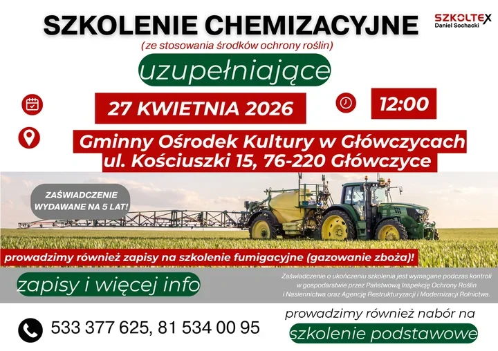 Rolnicy z Główczyc mogą zdobyć uprawnienia do oprysków ważne przez 5 lat
