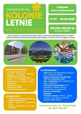 Ostatnie miejsca na kolonie dla dzieci rolników w Poroninie